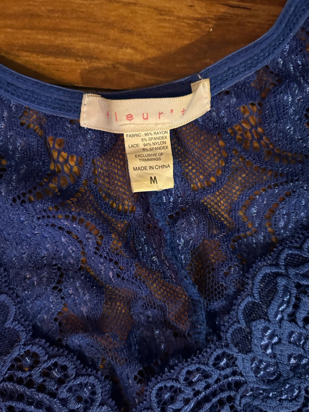 Fleur’t belle époque sapphire blue lace racer back chemise slip dress. Medium - Picture 9 of 9